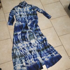 L'agence Blue Tie-die Silk Maxi Dress Size Xxs Tall